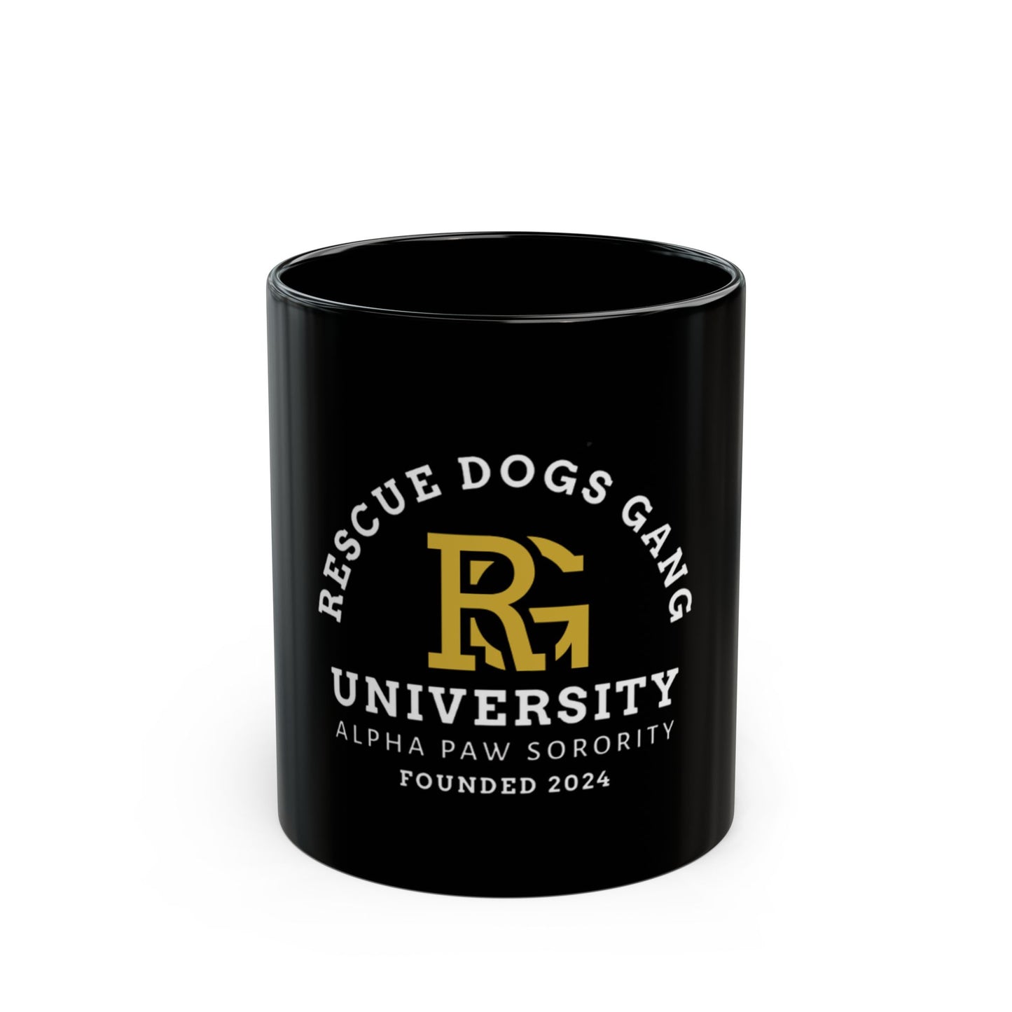 Rescue Dogs Gang University Black Mug — 'Alpha Paw Sorority' Coffee Cup