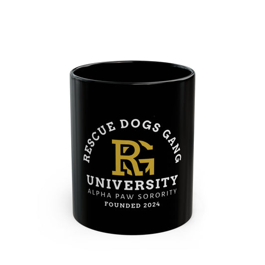 Rescue Dogs Gang University Black Mug — 'Alpha Paw Sorority' Coffee Cup