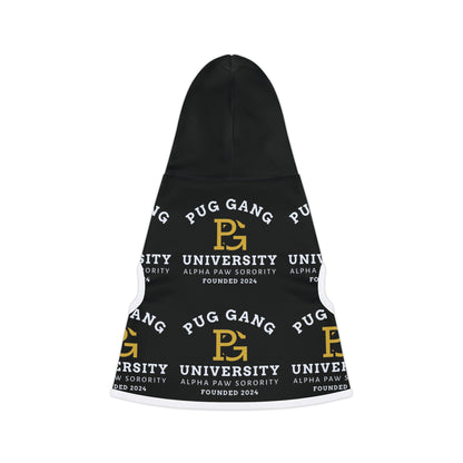 Pug Gang University Pet Hoodie — Black Campus-Style Dog Hoodie