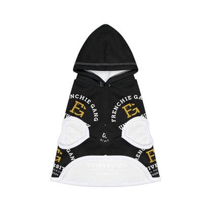 Frenchie Gang University Pet Hoodie — Black Logo Hooded Dog Sweatshirt