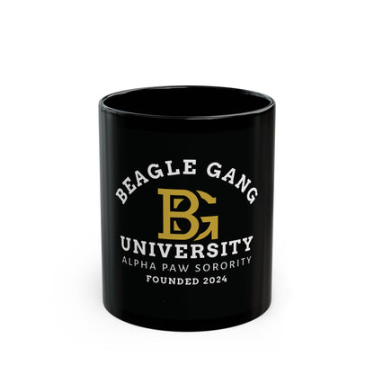 Beagle Gang University Coffee Mug — 'Alpha Paw Sorority' Black Ceramic Mug (11oz/15oz)