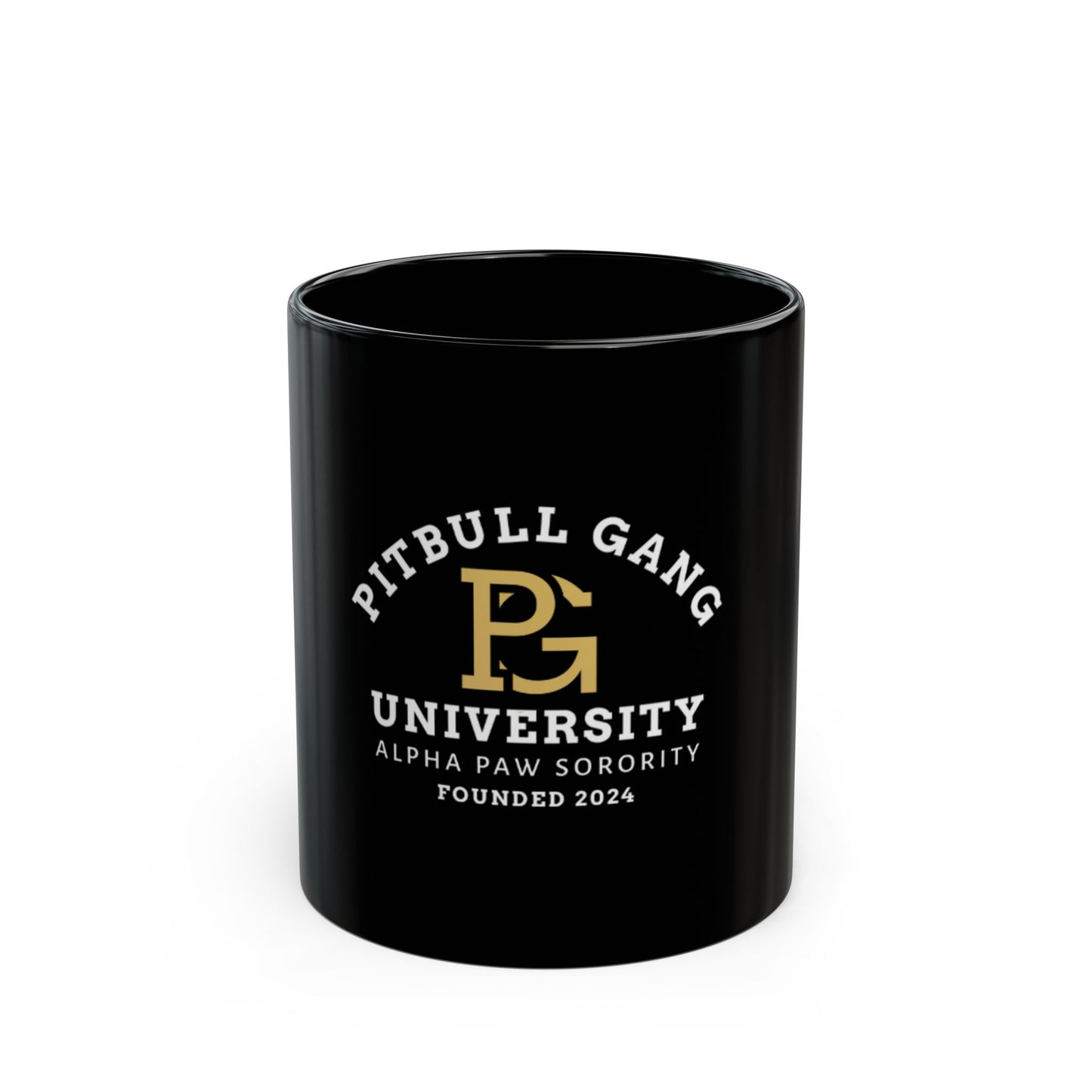 Pitbull Gang University Black Coffee Mug – 'Alpha Paw Sorority' 11oz/15oz