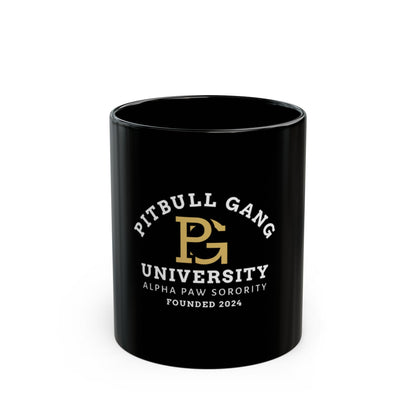 Pitbull Gang University Black Coffee Mug – 'Alpha Paw Sorority' 11oz/15oz