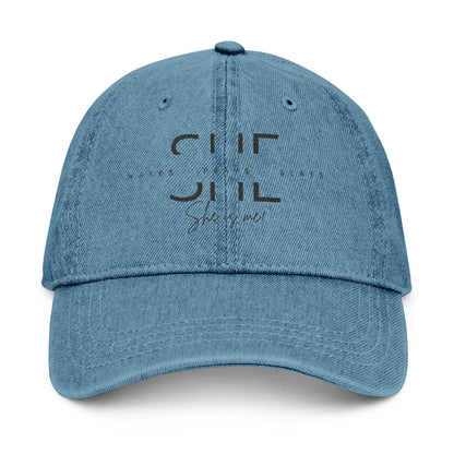 Empowering Denim Hat – "She is Me" Embroidered Cap for Confident Women