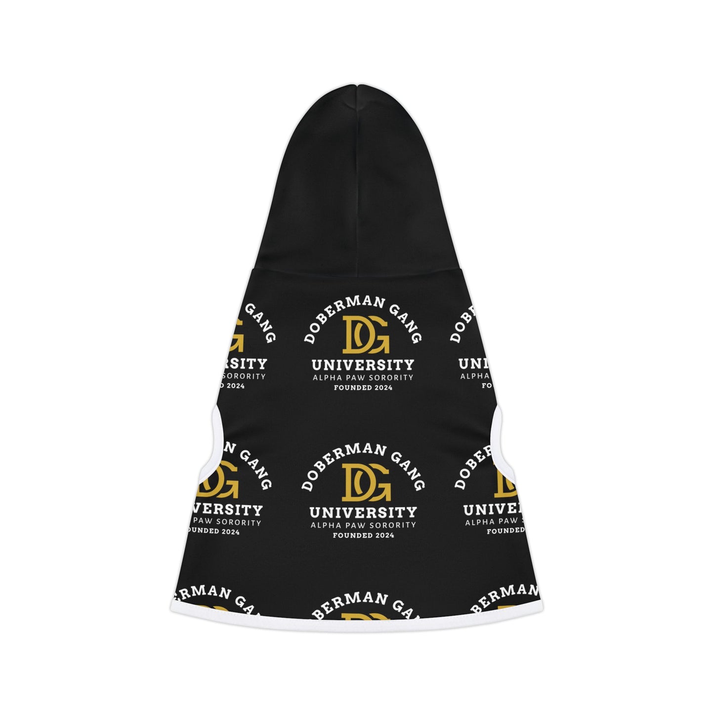Doberman Gang University Pet Hoodie — Black Logo Hooded Dog Sweatshirt