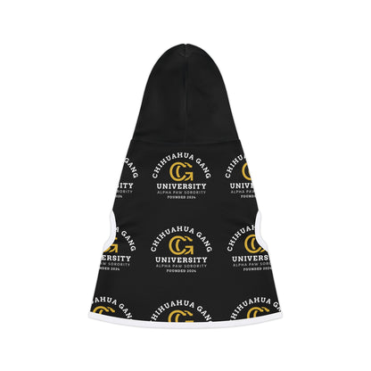 Chihuahua Gang University Pet Hoodie — Black Dog Hoodie with Logo Print