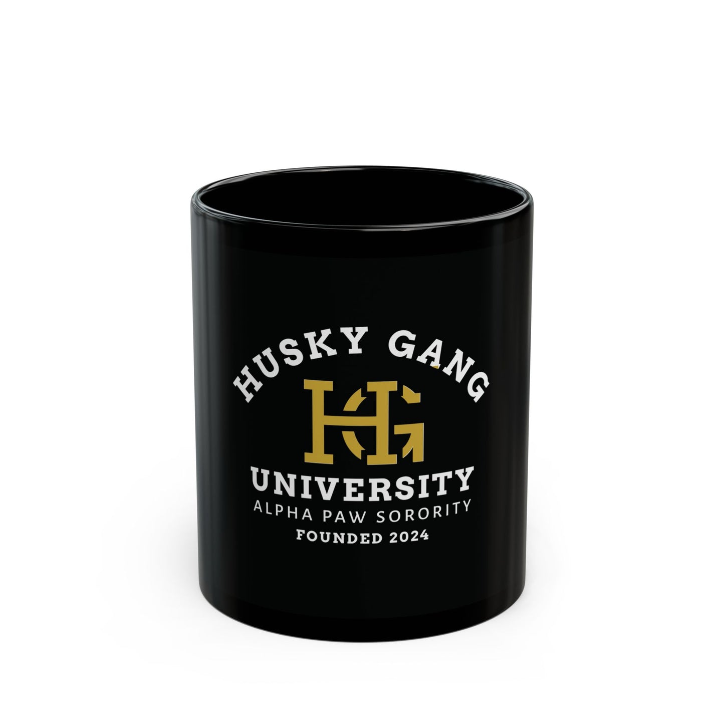 Husky Gang University Mug — "Alpha Paw Sorority" Black Coffee Cup (11oz/15oz)