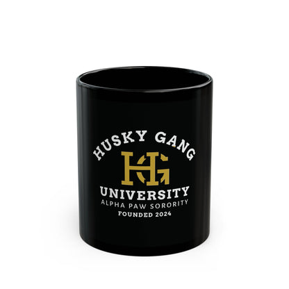 Husky Gang University Mug — "Alpha Paw Sorority" Black Coffee Cup (11oz/15oz)