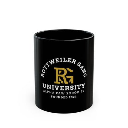 Rottweiler Gang University Coffee Mug — 'Alpha Paw Sorority' Black Ceramic Mug (11oz/15oz)