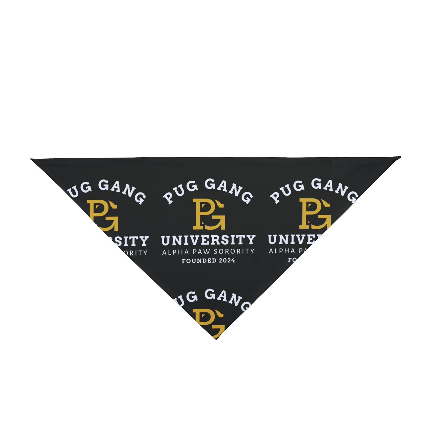 Pug Gang University Pet Bandana — 'Pug Gang' Black Dog Bandana, Alpha Paw Sorority Design