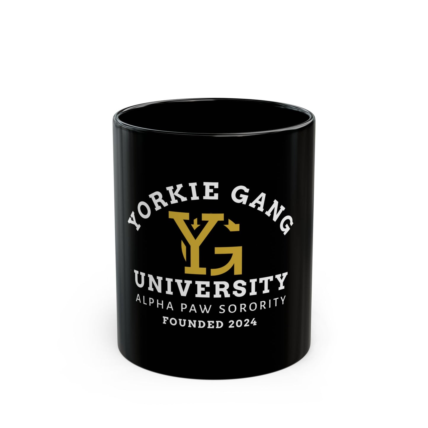Yorkie Gang University Black Coffee Mug — 'Yorkie Gang University' Dog Lover Mug (11oz/15oz)