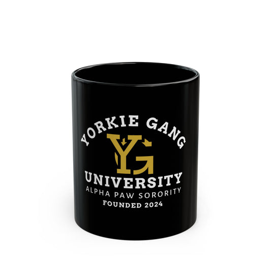 Yorkie Gang University Black Coffee Mug — 'Yorkie Gang University' Dog Lover Mug (11oz/15oz)