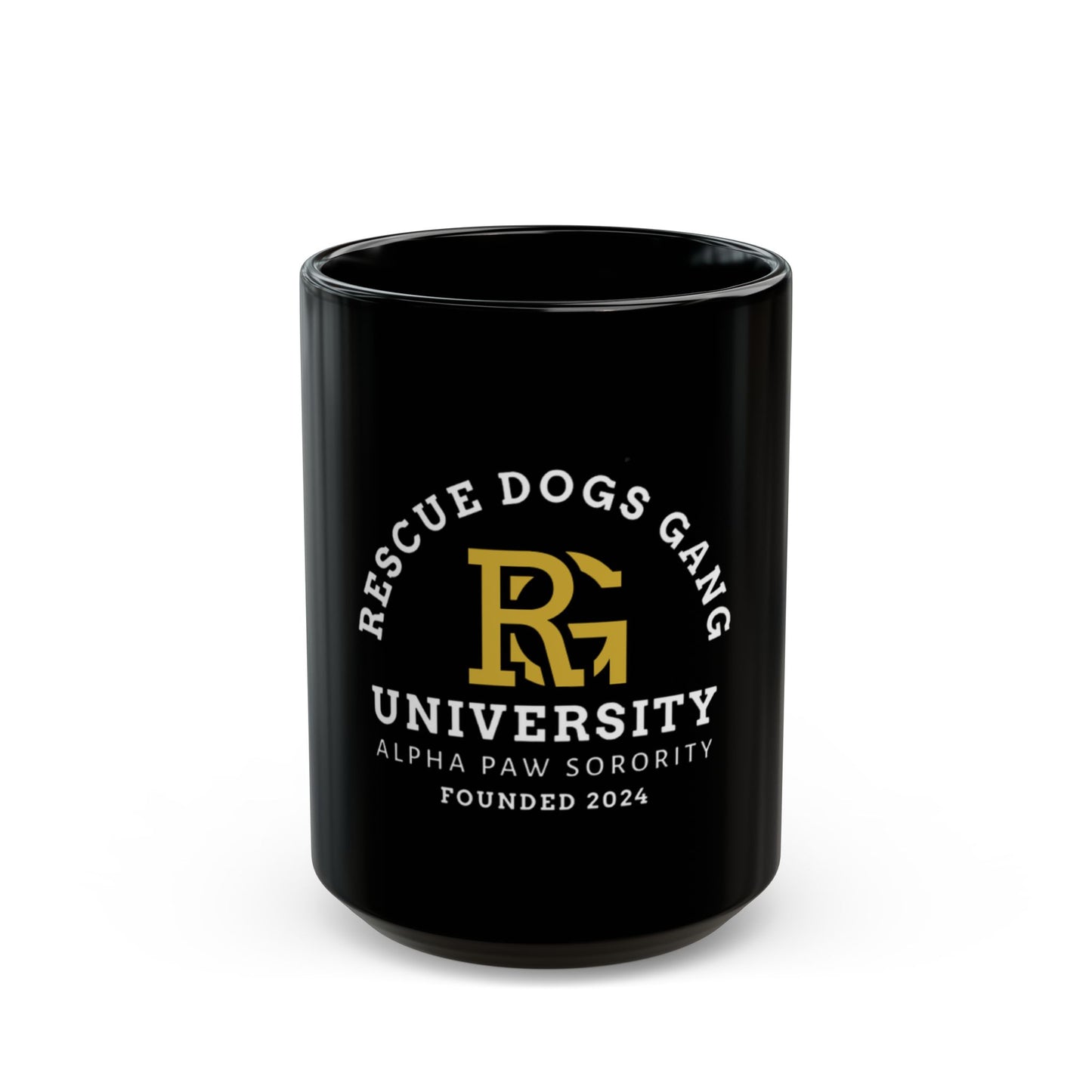 Rescue Dogs Gang University Black Mug — 'Alpha Paw Sorority' Coffee Cup