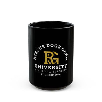 Rescue Dogs Gang University Black Mug — 'Alpha Paw Sorority' Coffee Cup