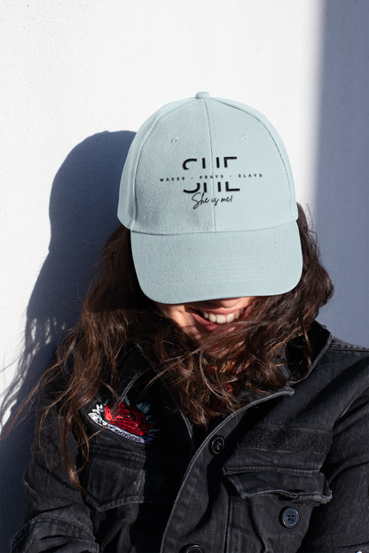 Empowering Denim Hat – "She is Me" Embroidered Cap for Confident Women