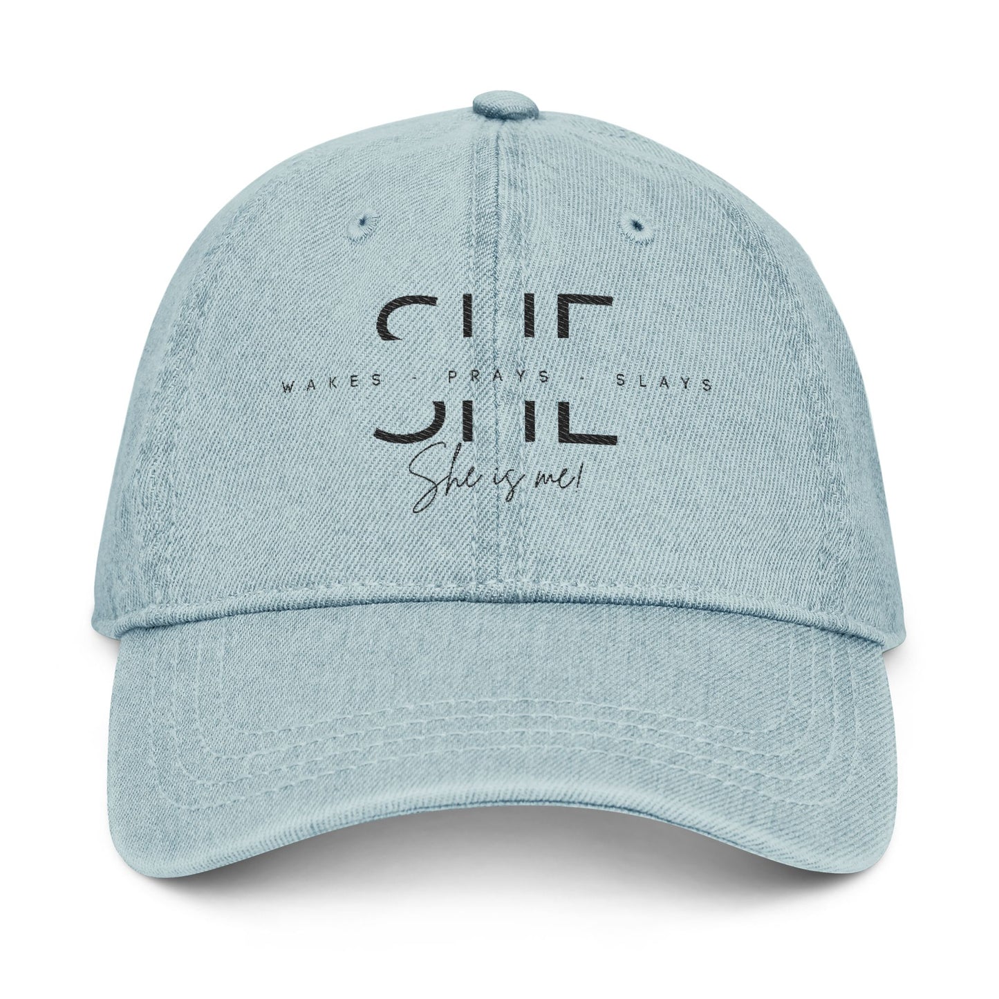 Empowering Denim Hat – "She is Me" Embroidered Cap for Confident Women
