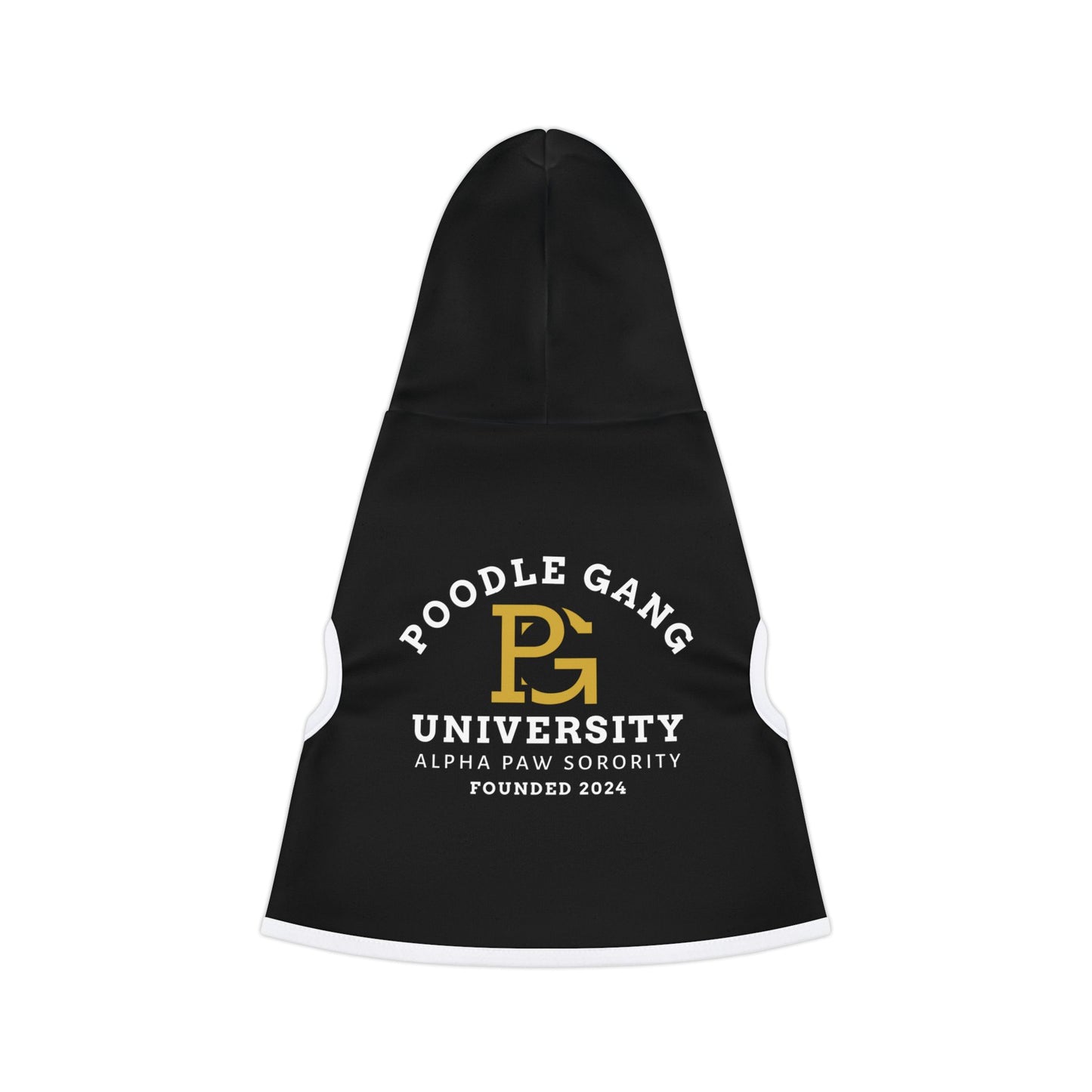 Poodle Gang University Pet Hoodie — Black Dog Hoodie with 'Poodle Gang University' Alpha Paw Sorority Design
