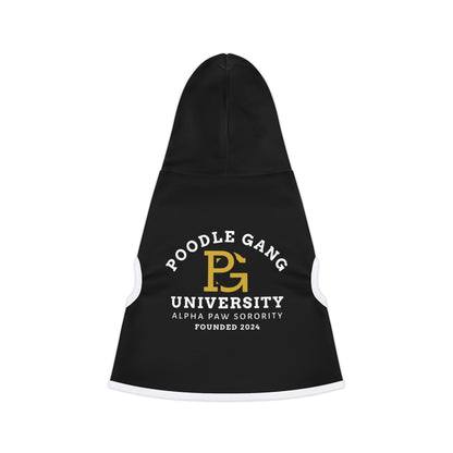 Poodle Gang University Pet Hoodie — Black Dog Hoodie with 'Poodle Gang University' Alpha Paw Sorority Design
