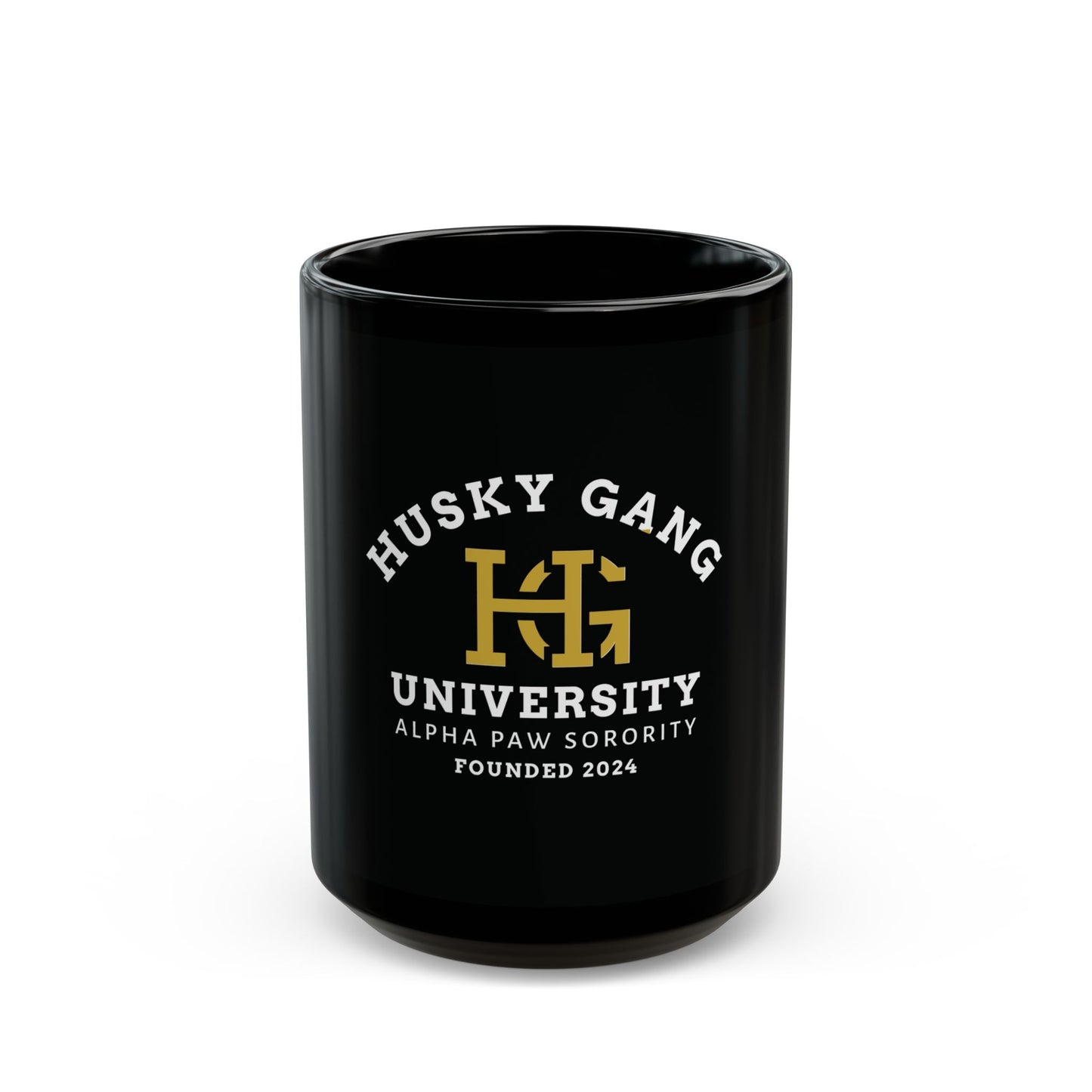 Husky Gang University Mug — "Alpha Paw Sorority" Black Coffee Cup (11oz/15oz)