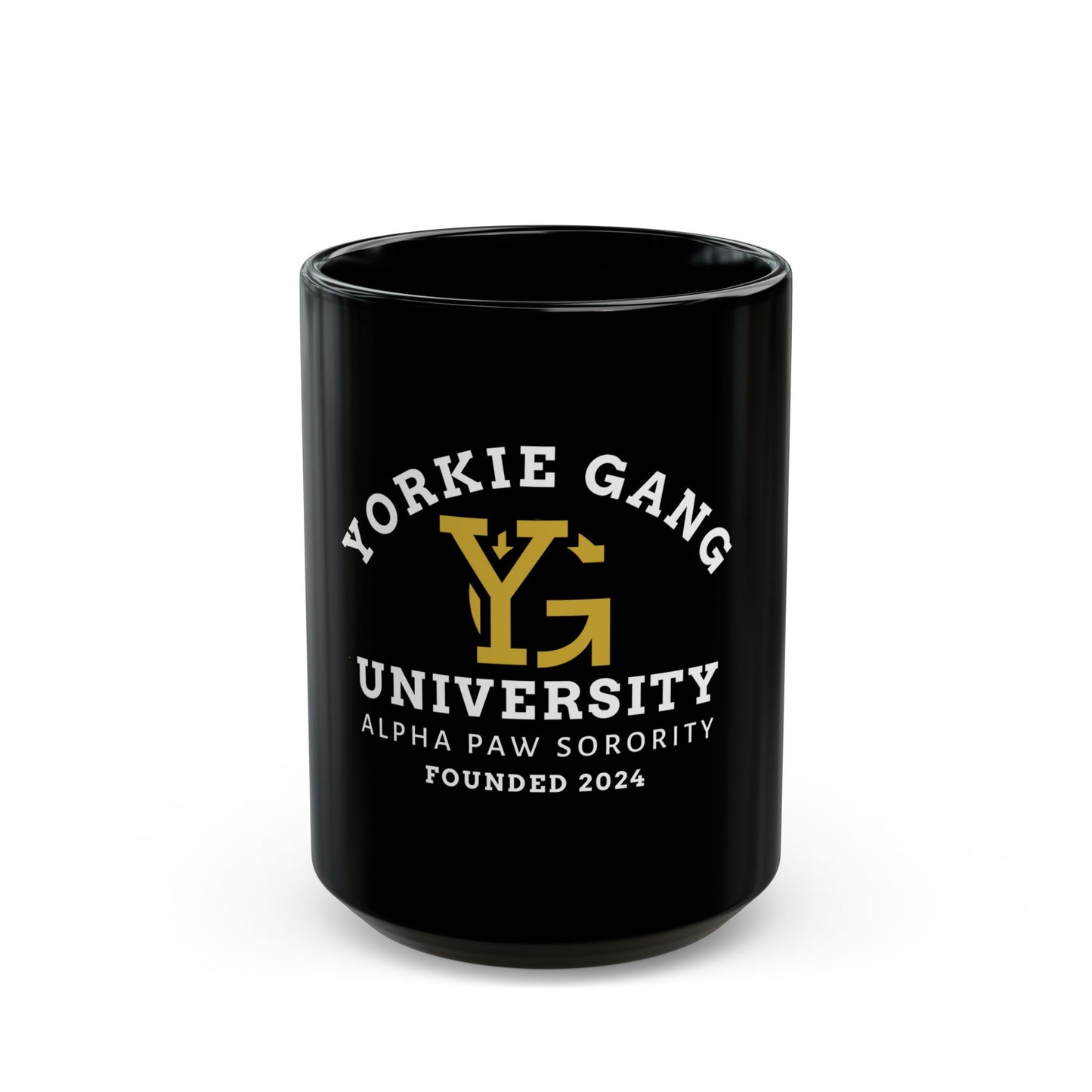 Yorkie Gang University Black Coffee Mug — 'Yorkie Gang University' Dog Lover Mug (11oz/15oz)