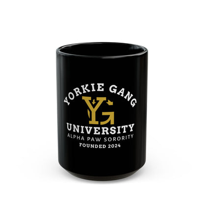 Yorkie Gang University Black Coffee Mug — 'Yorkie Gang University' Dog Lover Mug (11oz/15oz)