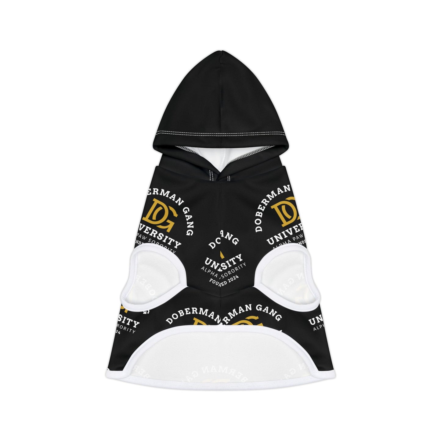 Doberman Gang University Pet Hoodie — Black Logo Hooded Dog Sweatshirt