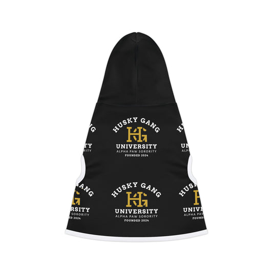 Husky Gang University Pet Hoodie – Black Dog Hoodie with Logo Print