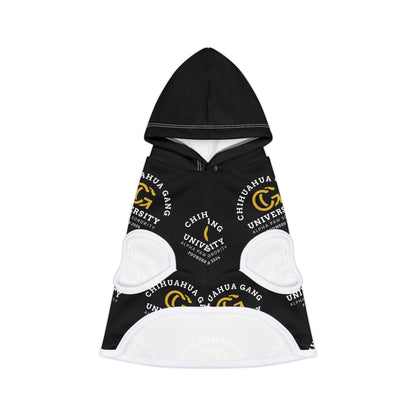 Chihuahua Gang University Pet Hoodie — Black Dog Hoodie with Logo Print